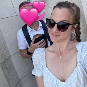 H&M Puff Sleeve Floral Mini Dress – White & Blue – Size Large